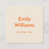 Modern minimalistisch eenvoudig Oranje beige Vierkante Visitekaartje (Voorkant)