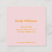 Modern minimalistisch eenvoudig Oranje roze Vierkante Visitekaartje (Achterkant)