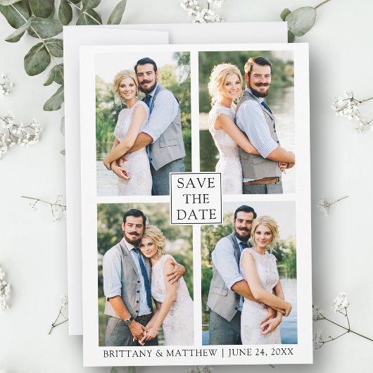 Modern minimalistisch eenvoudig paar 4 foto save the date