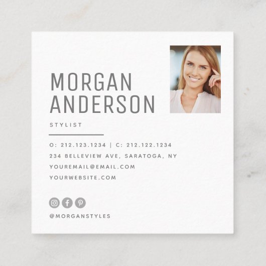 Modern minimalistisch eenvoudig professioneel foto vierkante visitekaartje (Achterkant)