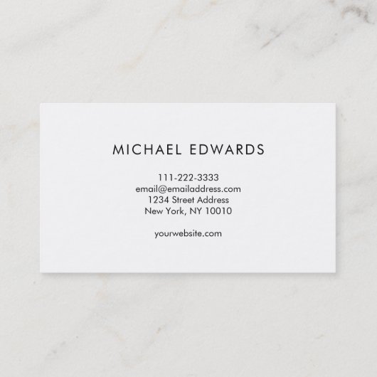 Modern minimalistisch, eenvoudig professioneel wit visitekaartje (Achterkant)