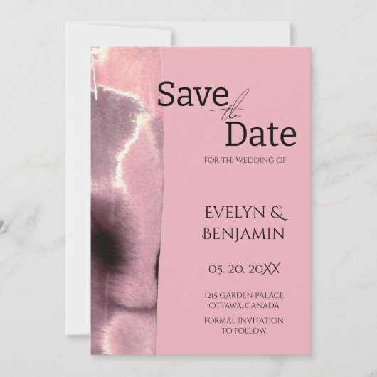 Modern, minimalistisch, eenvoudig, Roos Gold en zw Save The Date (Voorkant)