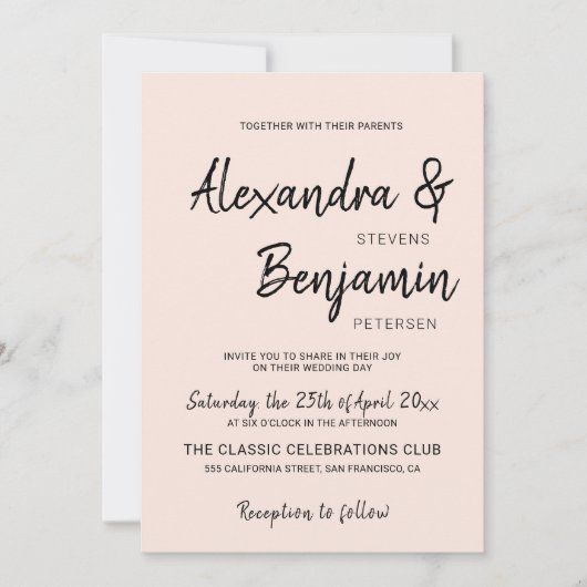 Modern minimalistisch eenvoudig script blush roze  kaart (Voorkant)