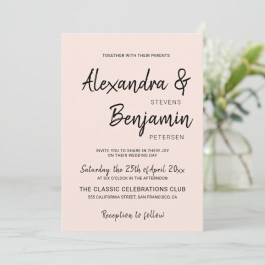 Modern minimalistisch eenvoudig script blush roze  kaart (Staand voorkant)