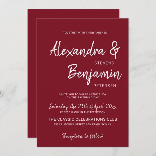 Modern minimalistisch eenvoudig script bordeaux br kaart (Voorkant / Achterkant)