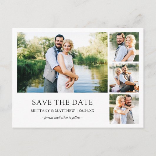 Modern minimalistisch Eenvoudig sparen Datum 4 Fot Briefkaart (Voorkant)