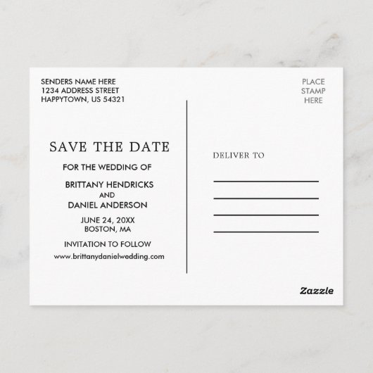 Modern minimalistisch eenvoudig sparen de Datum Fo Briefkaart (Achterkant)