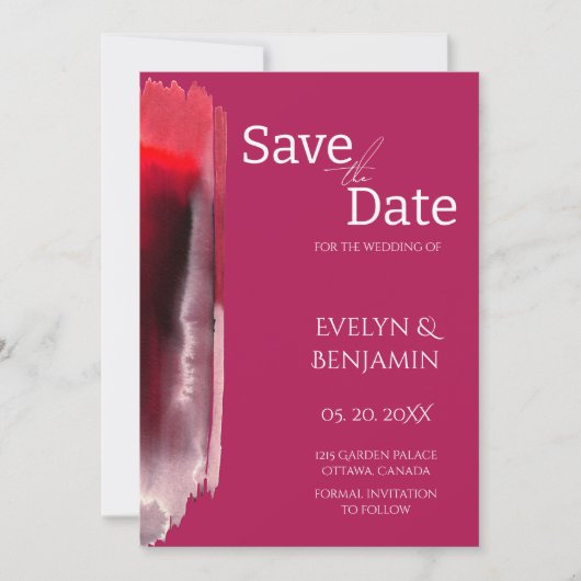 Modern, minimalistisch, eenvoudig, viva magenta save the date (Voorkant)