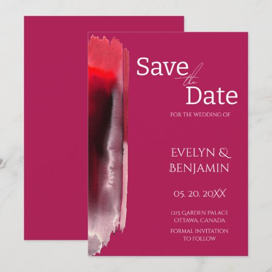 Modern, minimalistisch, eenvoudig, viva magenta save the date (Voorkant / Achterkant)