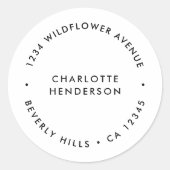 Modern minimalistisch | Eenvoudig wit retouradres Ronde Sticker (Voorkant)