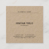 Modern minimalistisch Elegant Echt Kraft Papier Ee Vierkante Visitekaartje (Achterkant)