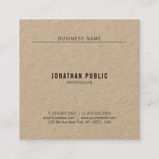 Modern minimalistisch Elegant Echt Kraft Papier Ee Vierkante Visitekaartje (Achterkant)