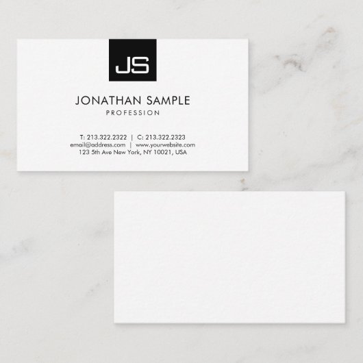 Modern minimalistisch elegant monogram zwart-wit visitekaartje (Voorkant / Achterkant)