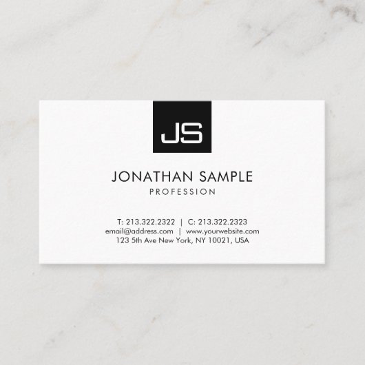 Modern minimalistisch elegant monogram zwart-wit visitekaartje (Voorkant)