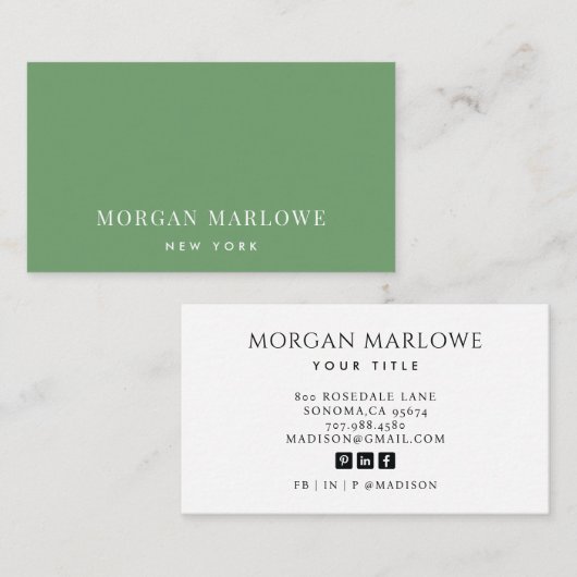 Modern minimalistisch elegant professioneel groen visitekaartje (Voorkant / Achterkant)