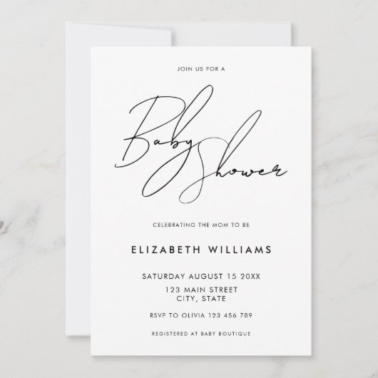 Modern minimalistisch Elegant Script-Baby shower Kaart (Voorkant)