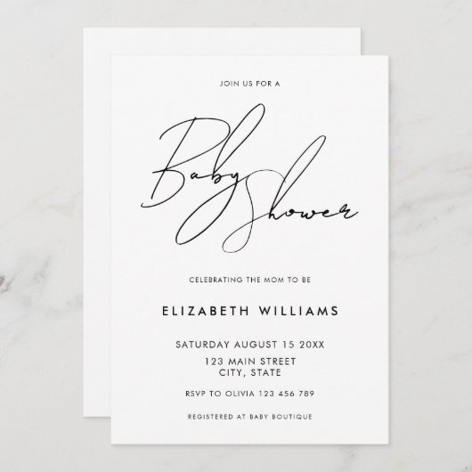 Modern minimalistisch Elegant Script-Baby shower Kaart (Voorkant / Achterkant)
