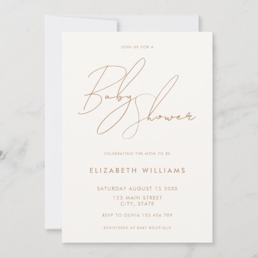 Modern minimalistisch Elegant Script-Baby shower Kaart (Voorkant)