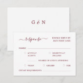 Modern minimalistisch elegant script Bourgogne roo RSVP Kaartje (Voorkant / Achterkant)