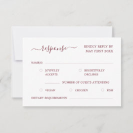 Modern minimalistisch elegant script Bourgogne roo RSVP Kaartje