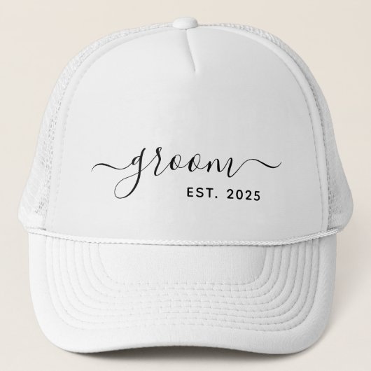modern minimalistisch elegant script Groom Trucker Pet (Voorkant)