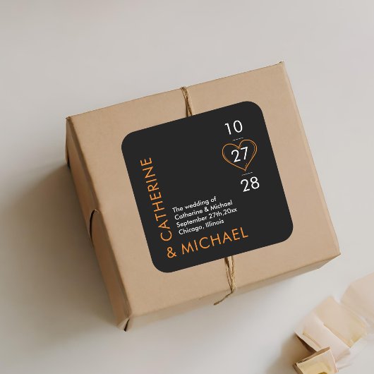 Modern minimalistisch elegant zwart en Oranje Vierkante Sticker