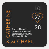 Modern minimalistisch elegant zwart en Oranje Vierkante Sticker (Voorkant)