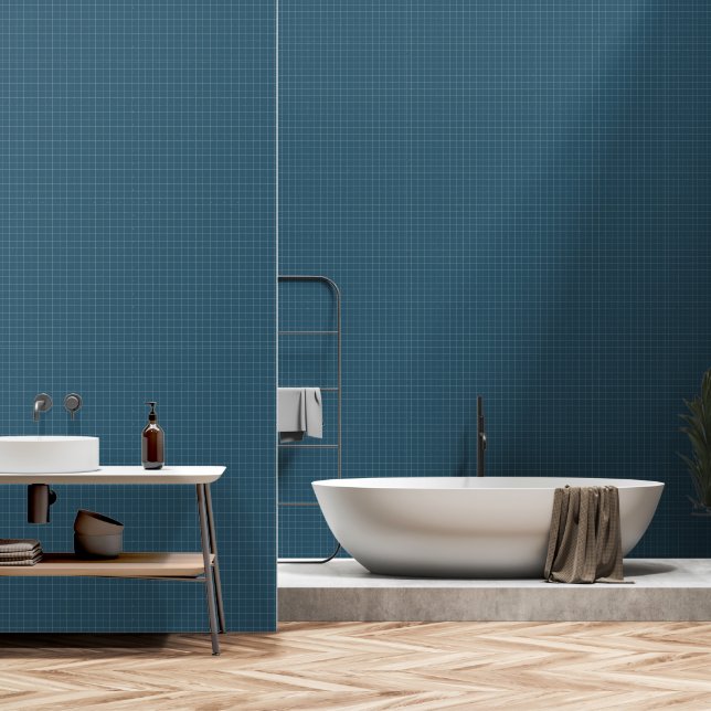 Modern minimalistisch eucalyptus blauw geruit ontw behang (Badkamer)