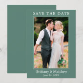 Modern minimalistisch Eucalyptus Green Save The Date (Voorkant / Achterkant)