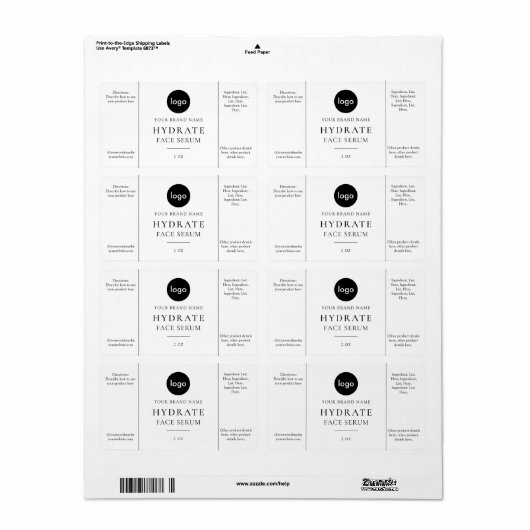 Modern minimalistisch Face Serum Label (Full Sheet)