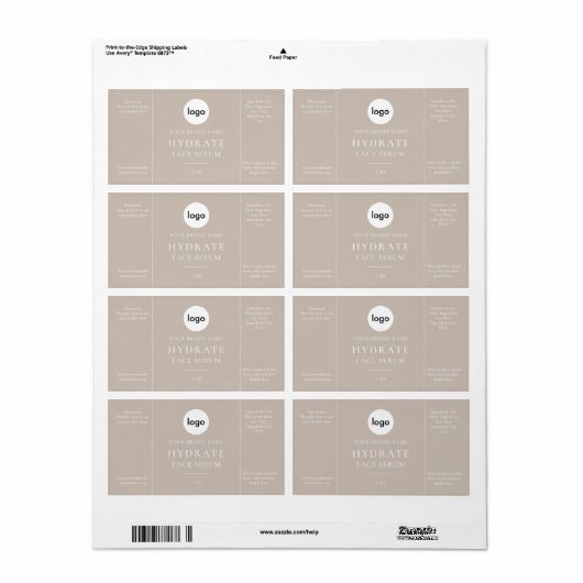 Modern minimalistisch Face Serum Label (Full Sheet)