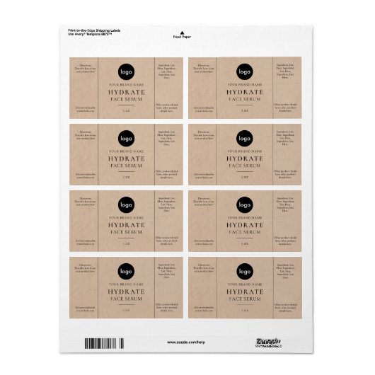 Modern minimalistisch Face Serum Label (Full Sheet)