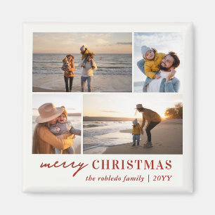 Modern Minimalistisch Familie 4 Foto Collage Kerst Magneet
