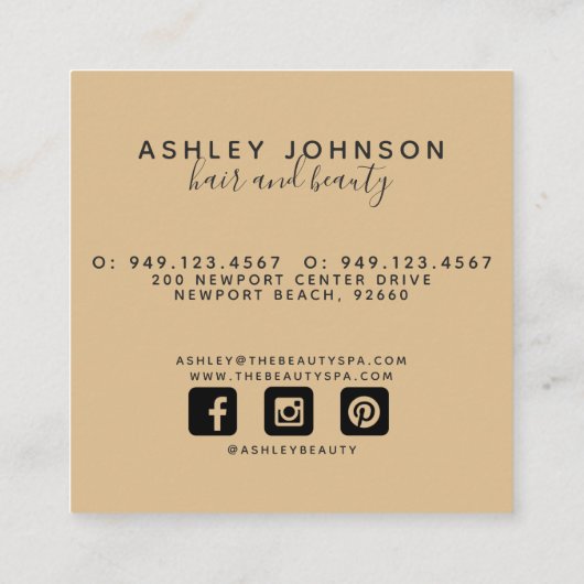 Modern minimalistisch Faux Gold Foil Black Vierkante Visitekaartje (Achterkant)