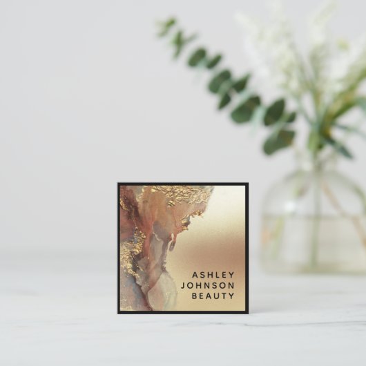 Modern minimalistisch Faux Gold Foil Black Vierkante Visitekaartje (Staand voorkant)