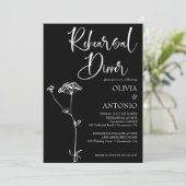 Modern minimalistisch floraal zwart repetitie dine kaart (Staand voorkant)