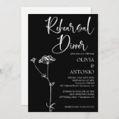 Modern minimalistisch floraal zwart repetitie dine kaart (Voorkant / Achterkant)