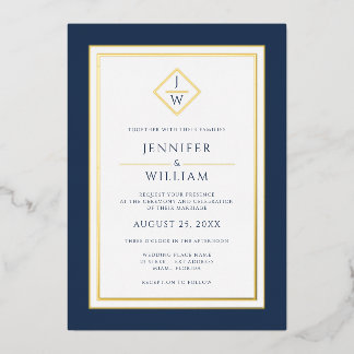 Modern minimalistisch formeel klassiek Initiaal bl Folie Uitnodiging