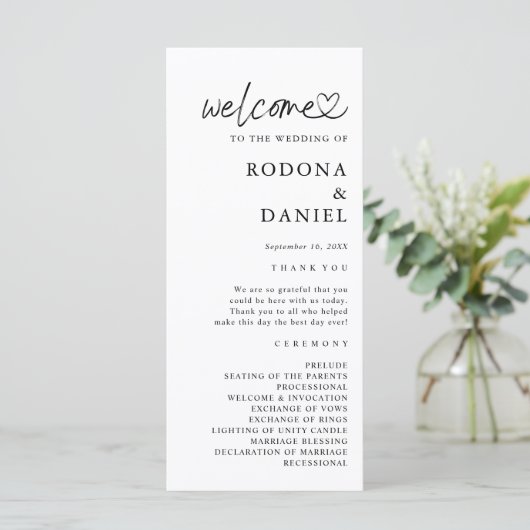 Modern minimalistisch foto bruiloft programma (Staand voorkant)