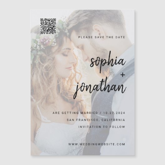 Modern minimalistisch | Foto QR-code Opslaan datum Magnetische Uitnodiging (Voorkant)