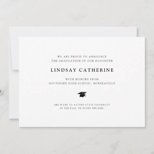 Modern minimalistisch fotoAfstuderen Aankondiging (Achterkant)