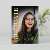 Modern minimalistisch fotoAfstuderen Folie Uitnodiging (Staand Voorkant)