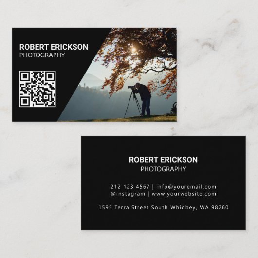 Modern Minimalistisch Fotograaf QR Code Portefeuil Visitekaartje (Voorkant / Achterkant)