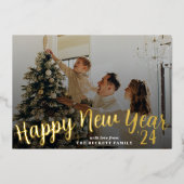Modern minimalistisch fotonieuwjaar folie feestdagenkaart (Voorkant)