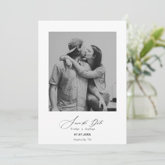 Modern minimalistisch fotoontwerp bespaart de datu (Staand voorkant)