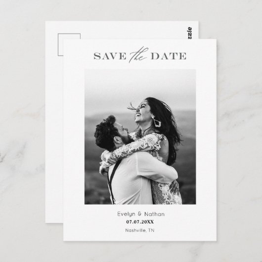 Modern minimalistisch fotoontwerp bespaart de datu briefkaart (Voorkant / Achterkant)