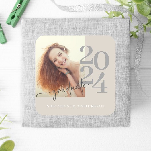 Modern minimalistisch fotoscript Afstuderen Vierkante Sticker