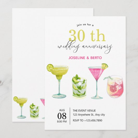 Modern minimalistisch fruit drink huwelijksverjaar kaart (Voorkant / Achterkant)