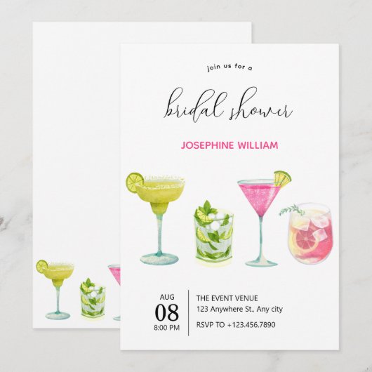 Modern minimalistisch fruit drink vrijgezellenfees kaart (Voorkant / Achterkant)