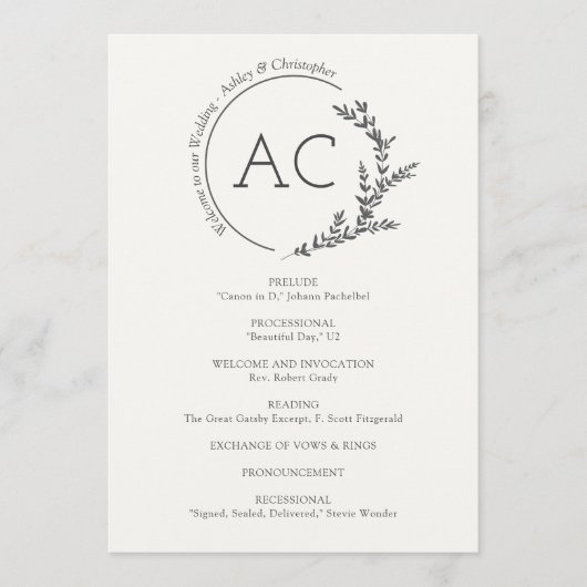 Modern minimalistisch gebladerte Lijst zacht wit b Programmakaart (Voorkant)